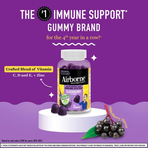 Miniatura 5 de Airborne - Gomitas de saúco + zinc y vitamina C para adultos, suplemento para fortalecer el sistema inmunológico con vitaminas D y zinc