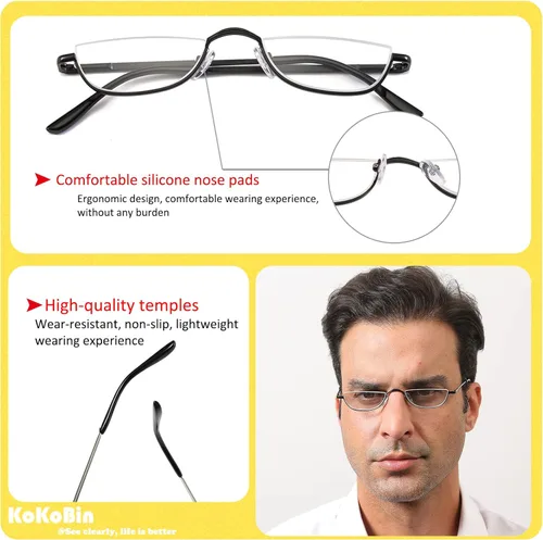 Miniatura 4 de Gafas de Lectura de Media Montura - 4 Pares de Gafas con Marco de Metal de Media Montura con Bisagra de Resorte Lectores para Hombres y Mujeres