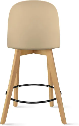 Miniatura 8 de 2xhome Juego de 2 taburetes de bar de altura de mostrador Asiento de plástico moldeado moderno de mediados de siglo Patas de madera maciza