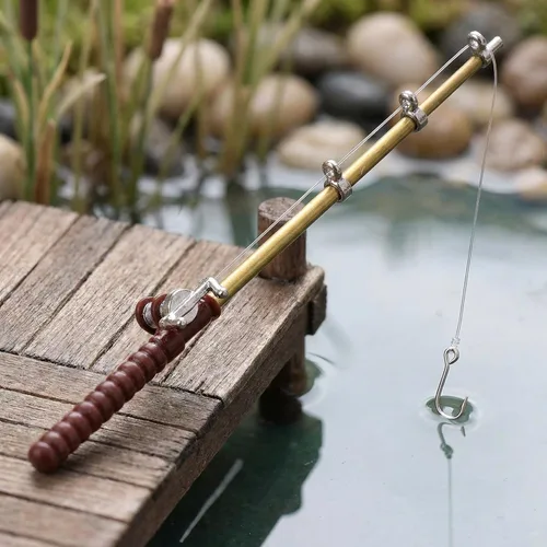 Miniatura 3 de Toddmomy Caña de pescar en miniatura para casa de muñecas, caña de pescar en miniatura, caña de pescar para decoración de casa de muñecas (0.492 in)