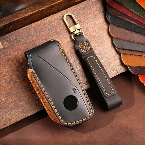 Miniatura 3 de OLLEN Funda para llavero de cuero genuino, compatible con BMW 2023~arriba Nueva Serie 5/7 740i 760i X1 X2 X3 X5 X6 X7 XM IX IX3 I5 I7, etc.