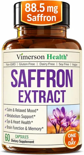Suplementos de azafrán puro para mujeres y hombres con 88.5 mg de extracto de azafrán – Suplemento de apoyo al estado de ánimo más salud ocular –