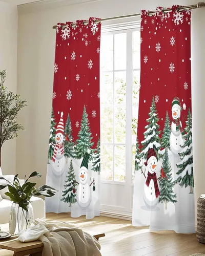 Miniatura 8 de Cortinas traslúcidas de muñeco de nieve de Navidad de 84 pulgadas de largo, juego de 2 paneles de cortinas para cocina, dormitorio, sala de estar