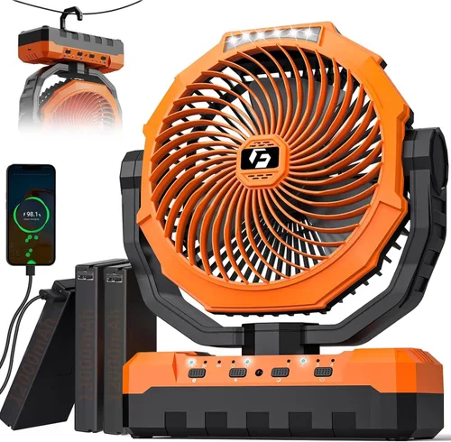 Miniatura 9 de Ventilador de camping 3 en 1 - Ventilador recargable con batería desmontable y gancho con luz para tienda de campaña, al aire libre - Ventilador