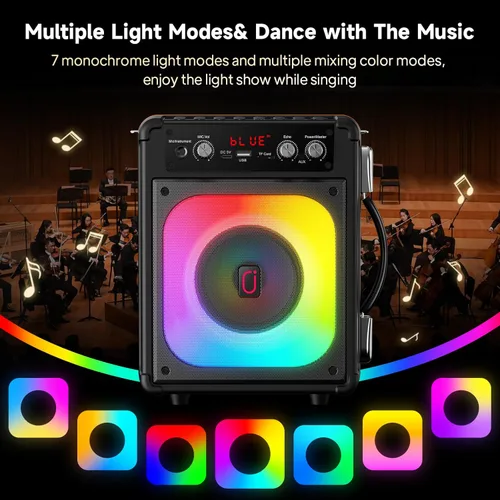 Miniatura 8 de HWWR Máquina de karaoke, altavoz Bluetooth portátil con 2 micrófonos inalámbricos para adultos y niños, máquina de cantar para fiestas y reuniones