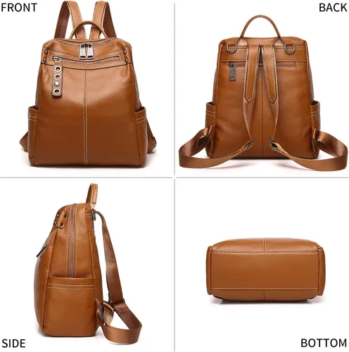 Miniatura 3 de Bolso mochila de cuero genuino para mujer 8179, naranja marrón, Classic