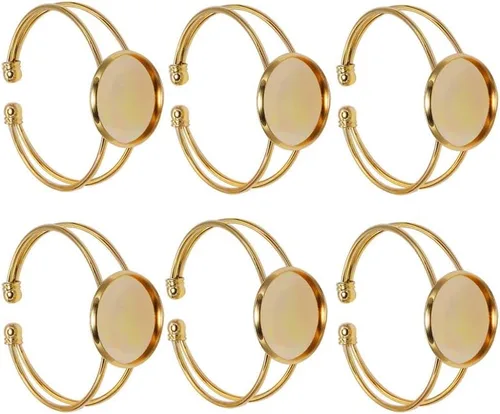 Miniatura 8 de Exceart 6 unidades de pulseras con ajuste de cabujón redondo en blanco, bandejas de bisel ajustables, pulseras para bricolaje y fabricación de joyas