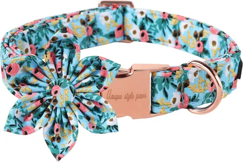 Unique style paws Collar de perro con flor, collar de perro ajustable, patrón de flores, collar duradero para mascotas para perros pequeños, Flor