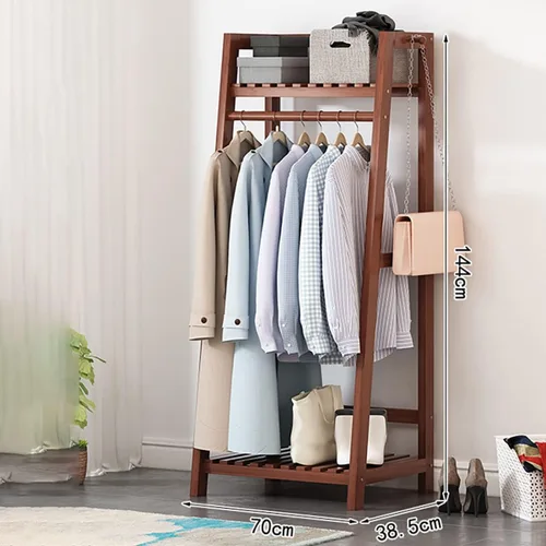 Miniatura 2 de Armario independiente, perchero con estantes, para dormitorio, entrada y sala de estar, ahorro de espacio (teca 27.6 x 15.2 x 56.7 in)