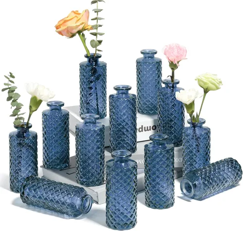 Miniatura 12 de ComSaf Juego de 12 jarrones de cristal, pequeños jarrones de diamante a granel, mini jarrones de flores para centros de mesa, botella vintage