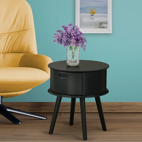 Miniatura 2 de East West Furniture GONE11 Gorgeous Gordon - Mesita de noche redonda de una pieza con cajón, 1 paquete, acabado negro