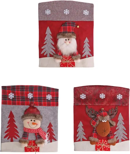 Miniatura 11 de DULRLLY Juego de 4 fundas para sillas de Navidad, diseño de muñeco de nieve, Papá Noel, alce, diseño de dibujos animados, para sillas de cocina, 4