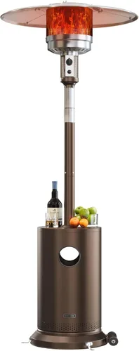 Miniatura 13 de EAST OAK Calentador de patio de 50,000 BTU para uso al aire libre con diseño de mesa redonda, quemador de acero inoxidable de doble capa, ruedas