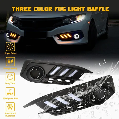 Miniatura 4 de x xotic tech Cubierta de bisel de luces antiniebla LED para parachoques delantero, compatible con Honda Civic 10ª generación 2016-2018 2/4 puertas
