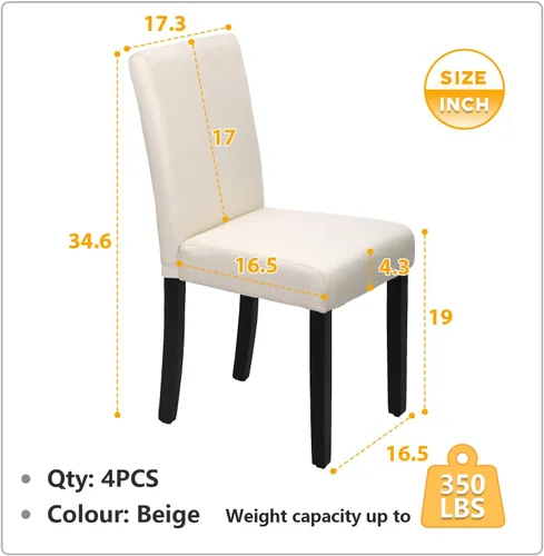 Miniatura 3 de Sillas de comedor de estilo urbano, de piel y con patas de madera maciza, 76.2 cm, 4