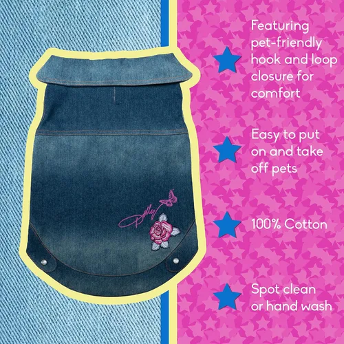 Miniatura 5 de Dolly Doggy Parton - Chaqueta de mezclilla azul con cuello para perros, ropa para perros