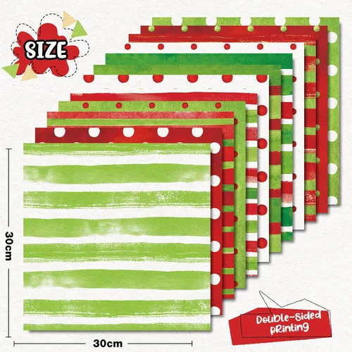 Miniatura 2 de Whaline 24 piezas de papel con patrón de acuarela de Navidad rojo y verde, papel especial a rayas de lunares de doble cara para manualidades