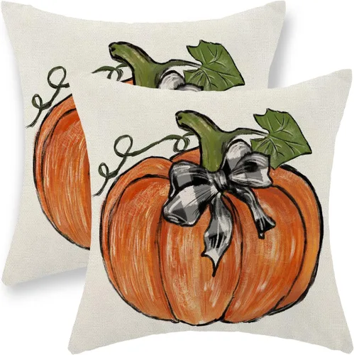 Miniatura 13 de Juego de 2 fundas de almohada de otoño de 16 x 16 pulgadas, diseño de calabaza azul y naranja, decoración de Acción de Gracias, decoración de otoño