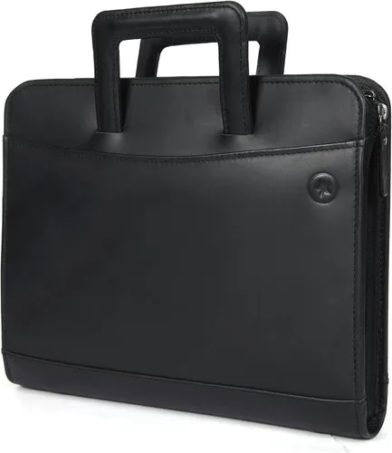 Miniatura 3 de Cartera de negocios de cuero genuino con cremallera Organizador fácil de transportar con soporte para bloc de escritura, tarjetas de visita