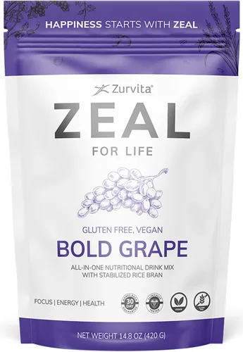 Zurvita - Zeal for Life - Sabor a uva audaz - Suplemento nutricional diario para vitalidad, inmunidad y bienestar general - Bolsa de bienestar para