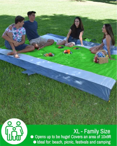 Miniatura 4 de ECCOSOPHY Manta de playa a prueba de arena, alfombra de playa de gran tamaño sin arena, 9 x 10 pies, manta ligera de picnic al aire libre anclada