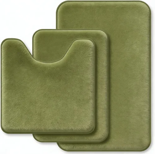 Miniatura 15 de Juego de alfombras de baño negros de espuma viscoelástica de 3 piezas con tapetes para inodoro, suaves y de apoyo, absorbentes de impactos