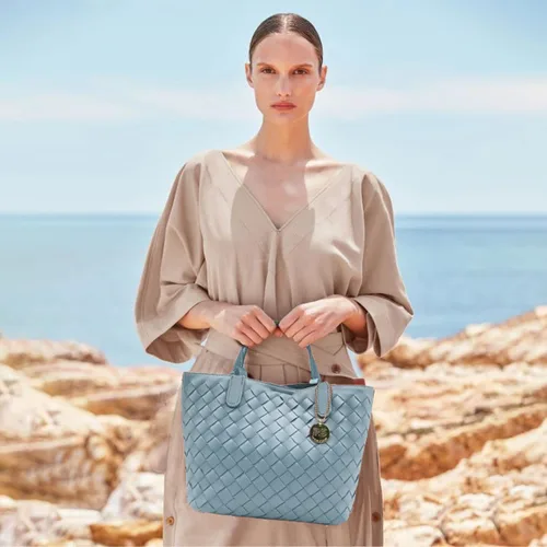 Miniatura 2 de PS PETITE SIMONE Bolso tejido para mujer, bolso de mano de cuero vegano Ella pequeño bolso de hombro, Azul