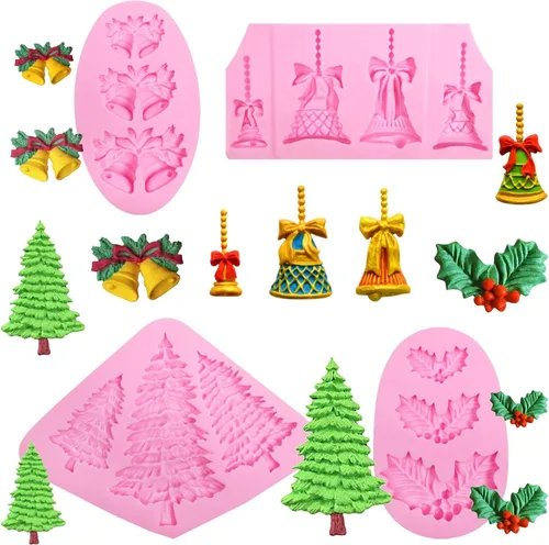 Miniatura 12 de Moldes de Navidad para fondant, 3 paquetes de moldes pequeños de silicona para decoración de pasteles, adornos de cupcakes, pasta de goma