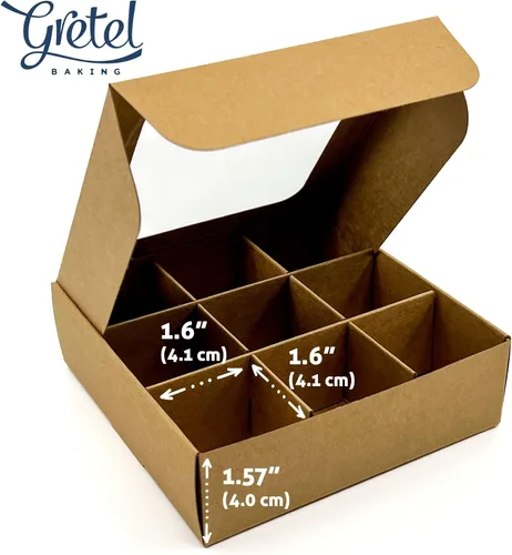 Miniatura 4 de 20 cajas de regalo de papel kraft con ventana y divisores, 9 compartimentos extra pequeños, 5 x 5 x 1.57 pulgadas, cajas de dulces vacías