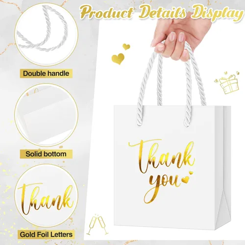 Miniatura 4 de Honoson 30 Piezas Mini Bolsas de Regalo con Asa 4 x 2.75 x 4.5'' Pequeñas Bolsas de Agradecimiento de Papel Metalizado para Navidad Boda Baby Shower