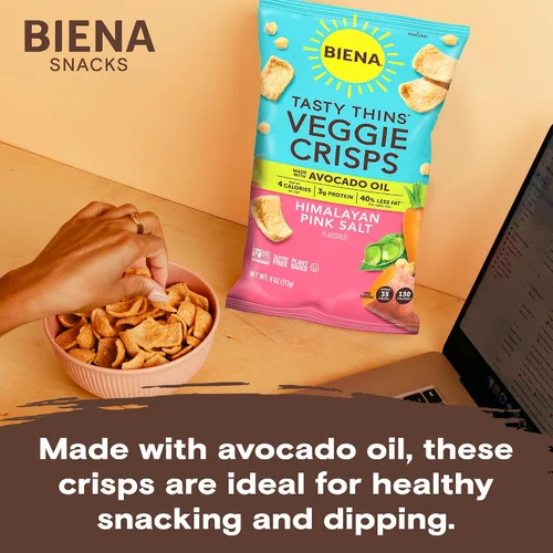 Miniatura 8 de BIENA Tasty Thins Veggie Crisps - BBQ hawaiano, paquete de 4, bolsas de 4 onzas, garbanzos y verduras, vegano, sin gluten, sin lácteos, sin OGM