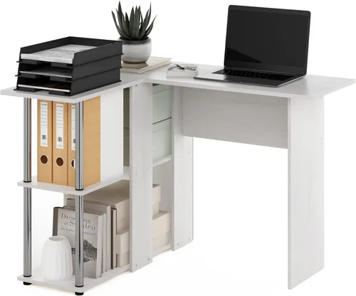 Miniatura 8 de Furinno Abbott - Escritorio en forma de L con estantería, color americano/cromado Americano/Cromo
