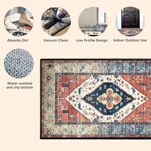 Miniatura 6 de 2 piezas de alfombrilla lavable para interiores de 24" x 36", antideslizante, alfombra de suelo retro, alfombra absorbente para entrada, alfombra