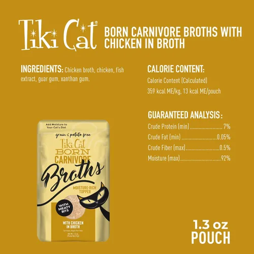 Miniatura 4 de Tiki Cat Born Carnivore Broths - Comida húmeda para gatos, pollo, bolsa de 1.3 onzas (12 unidades)