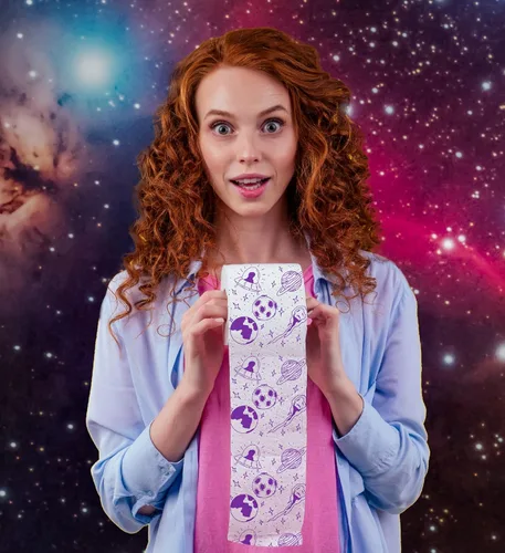 Miniatura 2 de Printed TP Papel higiénico de baño de 2 capas con patrón espacial, rollo de papel higiénico morado novedoso, divertido papel higiénico
