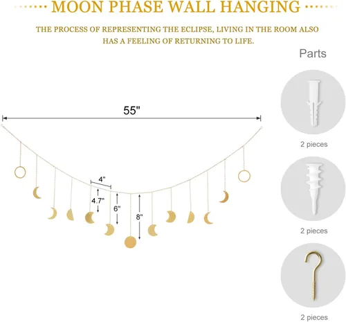 Miniatura 6 de Mkono Fases Lunares para colgar en la pared, decoración bohemia estética de habitación, guirnalda de lunas de metal, arte colgante bohemio
