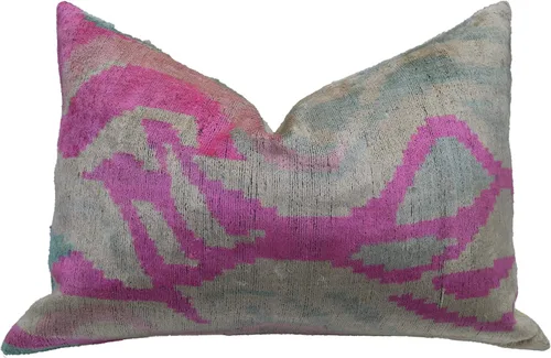 Miniatura 10 de Almohada decorativa hecha a mano con relleno de plumón, alta calidad, rosa y beige, funda de cojín de seda de terciopelo suave para sala de estar