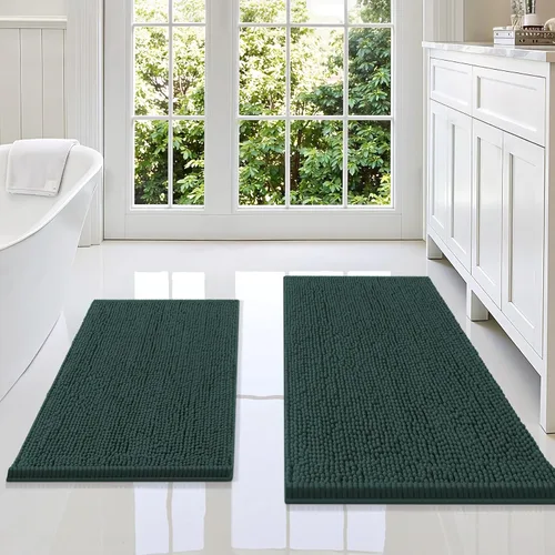 Miniatura 29 de Smiry Juego de 2 alfombras de baño, felpilla suave y absorbente, lavable a máquina, antideslizantes, para bañera, ducha y suelo