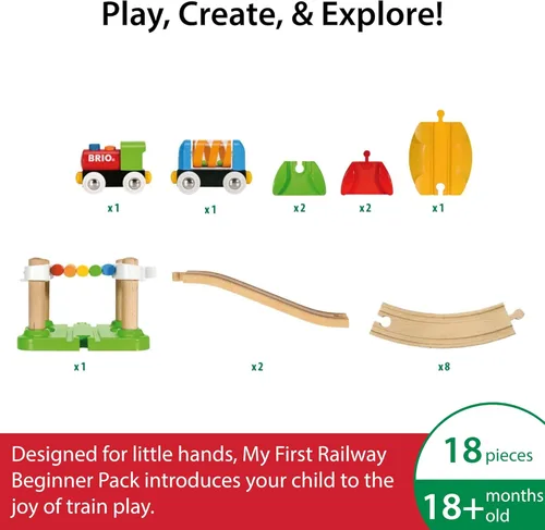 Miniatura 2 de BRIO Mi primer ferrocarril - Pack para principiantes de 18 piezas - Juego de tren de madera certificado FSC - Compatible con todos los juegos BRIO