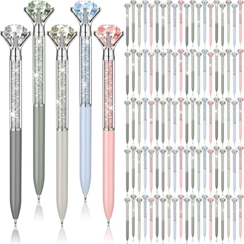 Miniatura 9 de Sherr Paquete de 100 Bolígrafos de Diamante de Cristal Grandes Bonitos Bolígrafos de Punta Retráctiles con Pedrería de Cristal Brillante Gemas Negro