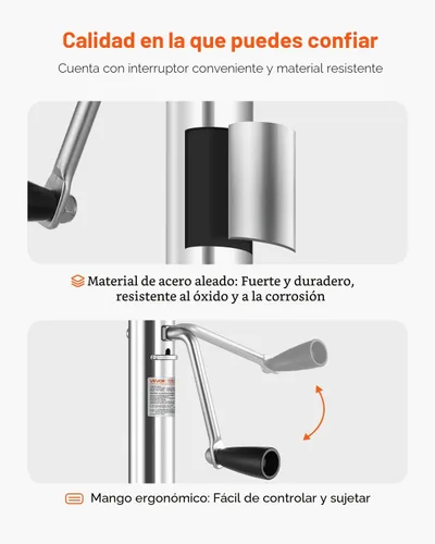 Miniatura 5 de VEVOR Gato de remolque con rueda, capacidad de carga de 1000 libras, gato giratorio de alta resistencia para remolque de barco con una sola rueda