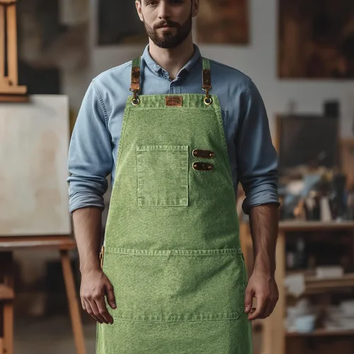 Miniatura 8 de LEATHER VILLAGE Delantales de chef para hombres y mujeres con bolsillos grandes, delantal de trabajo ajustable de lona de algodón con espalda Verde