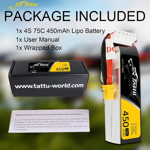 Miniatura 6 de Gens ace Tattu 4S Lipo Batería 14.8 V 450 mAh 75C Lipo Batería XT30 Plug para H Frame Mini RC Racing Drone FPV