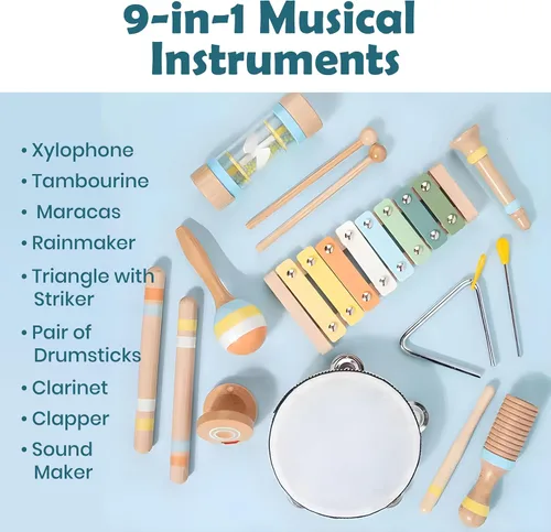 Miniatura 3 de Juguetes Montessori 9 en 1 para niños de 1 año - Instrumentos musicales de madera para niños pequeños de 1 a 3 años Juguetes musicales para bebés