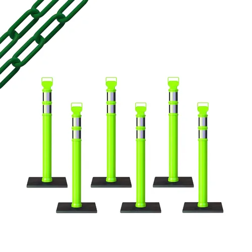Miniatura 68 de Trafford Industrial - Paquete de 6 postes de delineador de 45 pulgadas, collares reflectantes de 3 pulgadas, base de goma de 10 libras