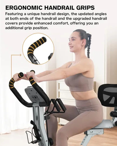 Miniatura 3 de pooboo - Bicicleta de ejercicio plegable, bicicleta estática vertical plegable, bicicleta magnética para interiores X-Bike con resistencia ajustable