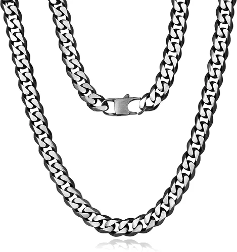 Miniatura 35 de YAMI Cadena de eslabones cubanos para hombre, azul/negro/oro de 14 quilates, acero inoxidable de 0.394-0.472 in de grosor, collar de cadena
