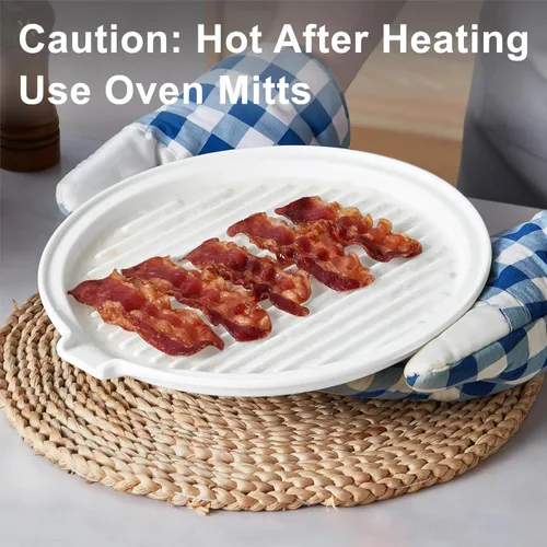 Miniatura 5 de ONEMORE Bandeja para Tocino de Microondas con Tapa Cocinador de Tocino de Cerámica Rejilla para Carne para Cocinar en Horno Fabricante de Tocino
