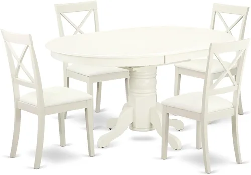 East West Furniture AVBO5-LWH-LC - Juego de comedor de 5 piezas que incluye una mesa de comedor ovalada con hoja de mariposa y 4 sillas tapizadas de