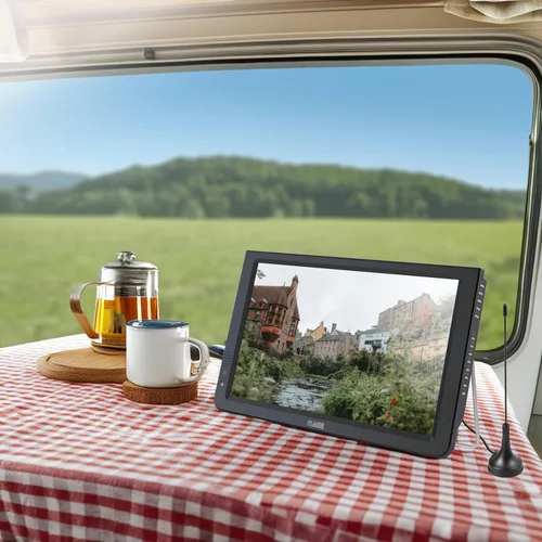 Miniatura 5 de Televisión portátil de 12 pulgadas, TV con batería con tarjeta ATSC/HDMI/USB/SD y entrada AV, mini televisión con control y soporte de TV